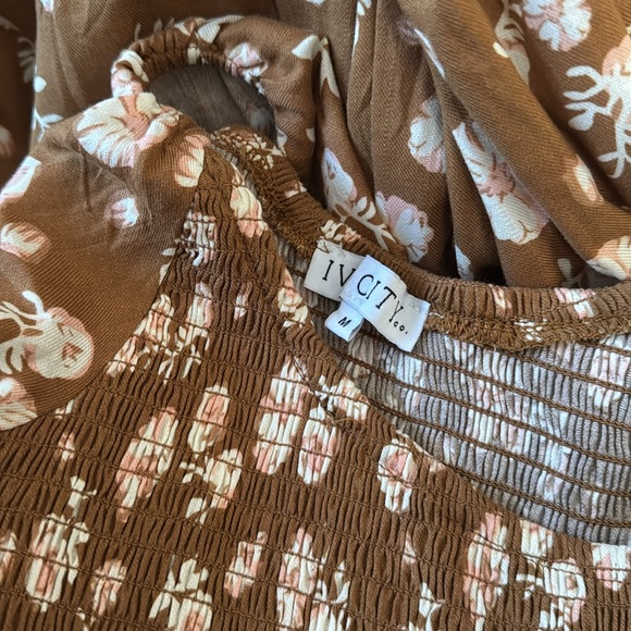 Floral Brown Midi Dress - Picture 3 of 3